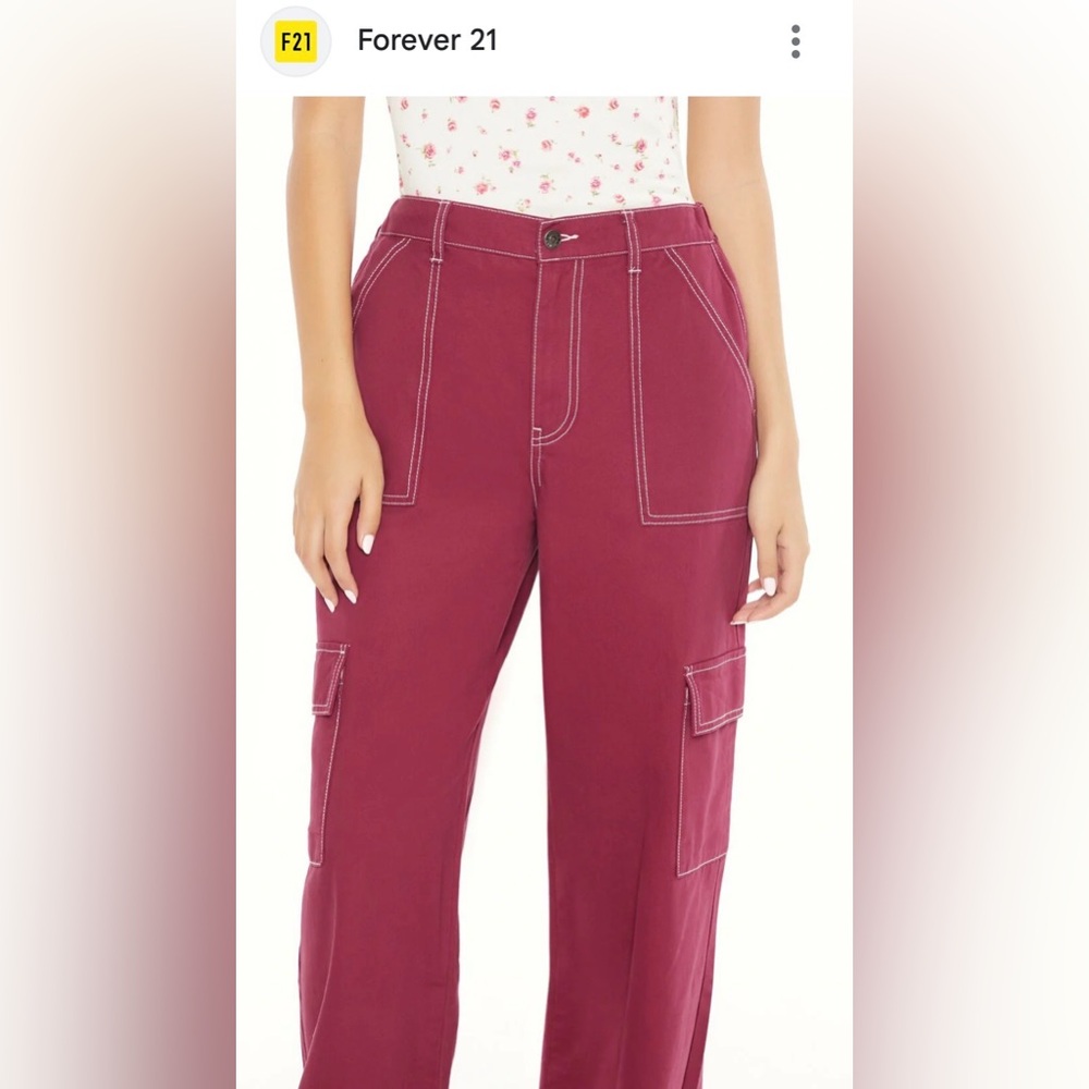 Forever 21 Burgundy Wide Leg Cargo Utility Pants. Size L